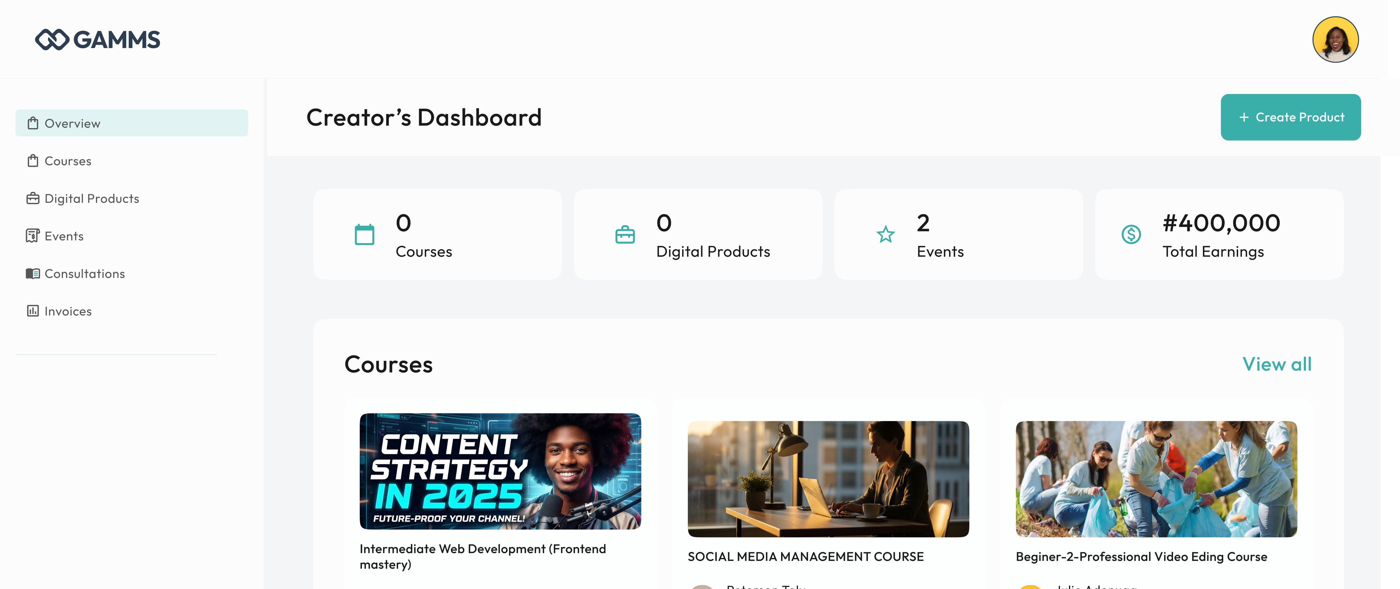 Creator dashboard
